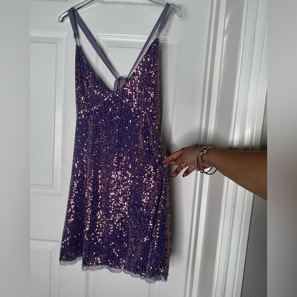 Free People Purple Sequins Mini Halter Dress Sz L - Picture 7 of 7